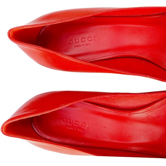 GUCCI Orange Red Oxidation Leather Gloria Kitten Heel Pumps Size 38.5 US 8.5 - Picture 15 of 15